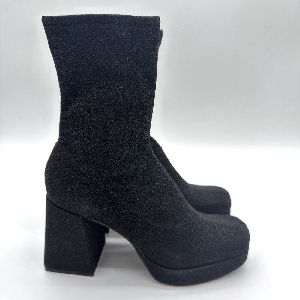 Abound Steffie Platform Sparkly Black Bootie Y2K Mod Stretchy Zip Up 9
